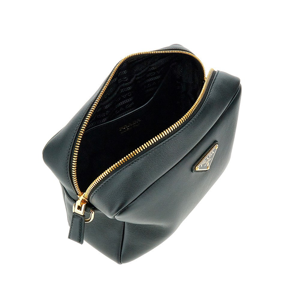 Leather crossbody bag with triangle logo