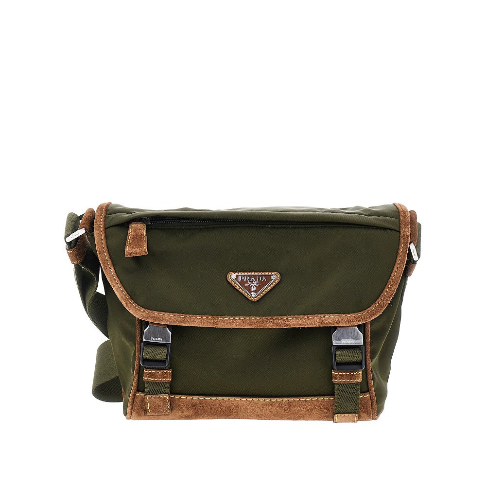 Re-Nylon and leather crossbody bag