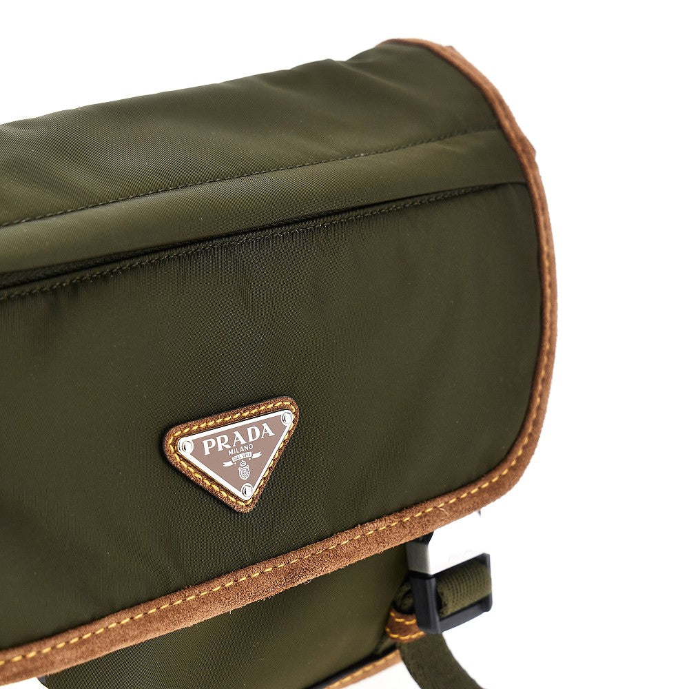 Re-Nylon and leather crossbody bag