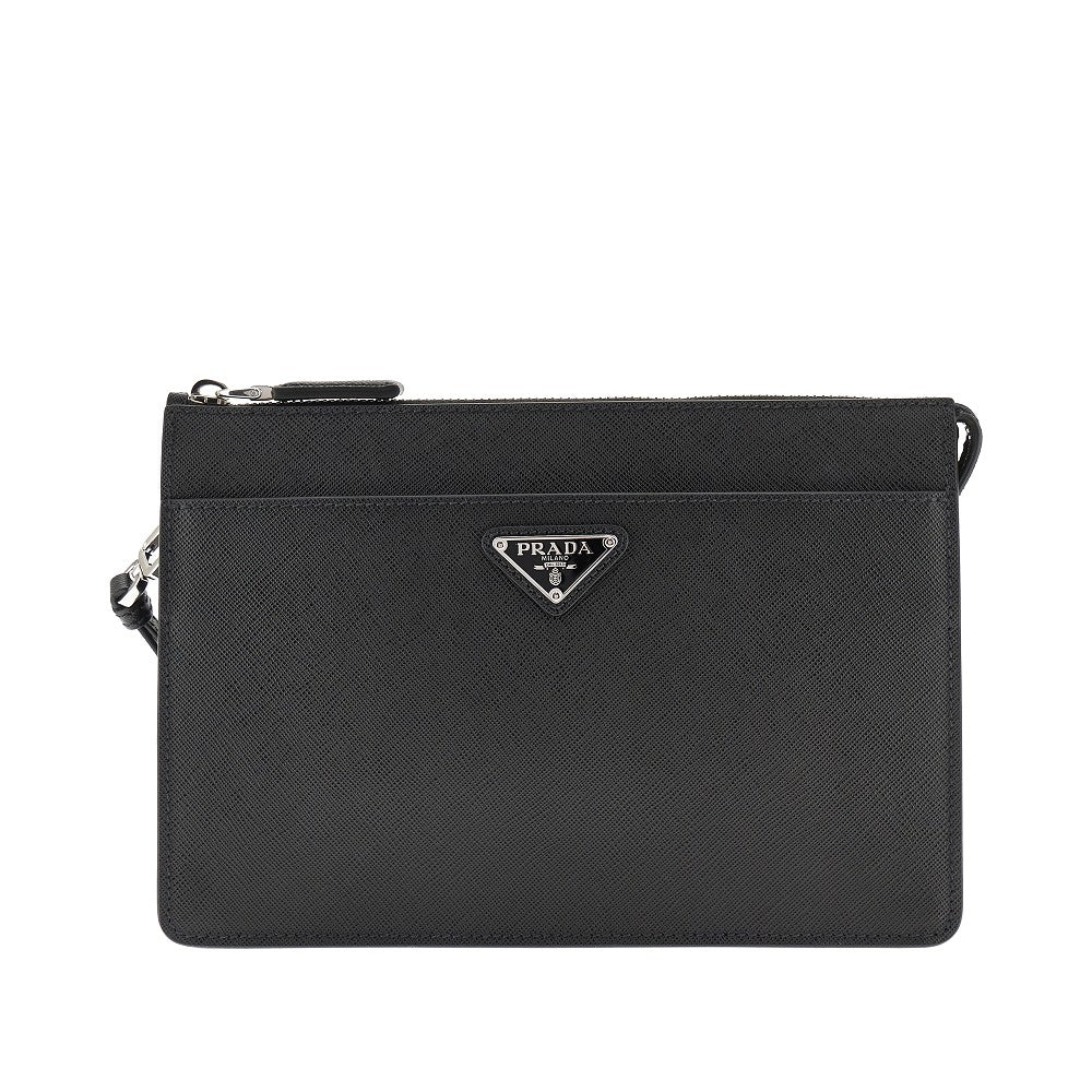 Saffiano leather pouch with triangle logo