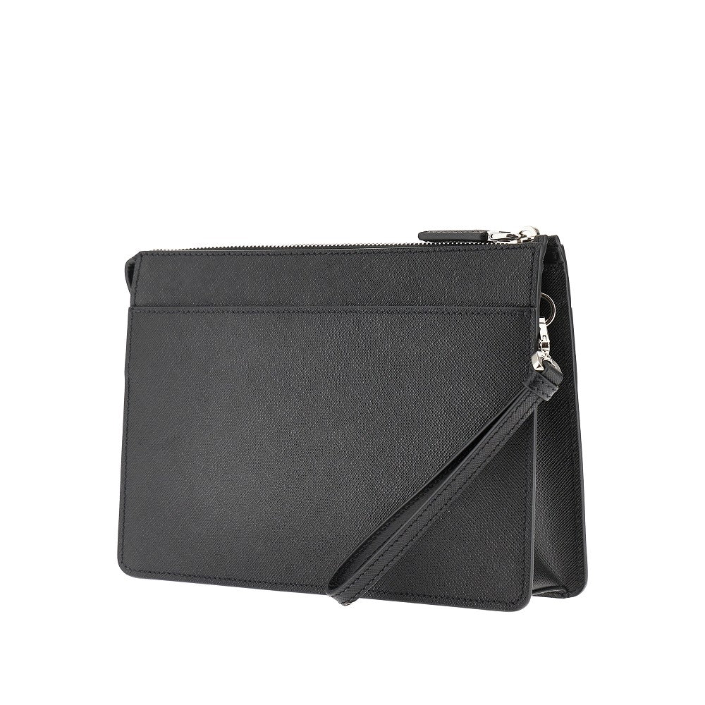 Saffiano leather pouch with triangle logo