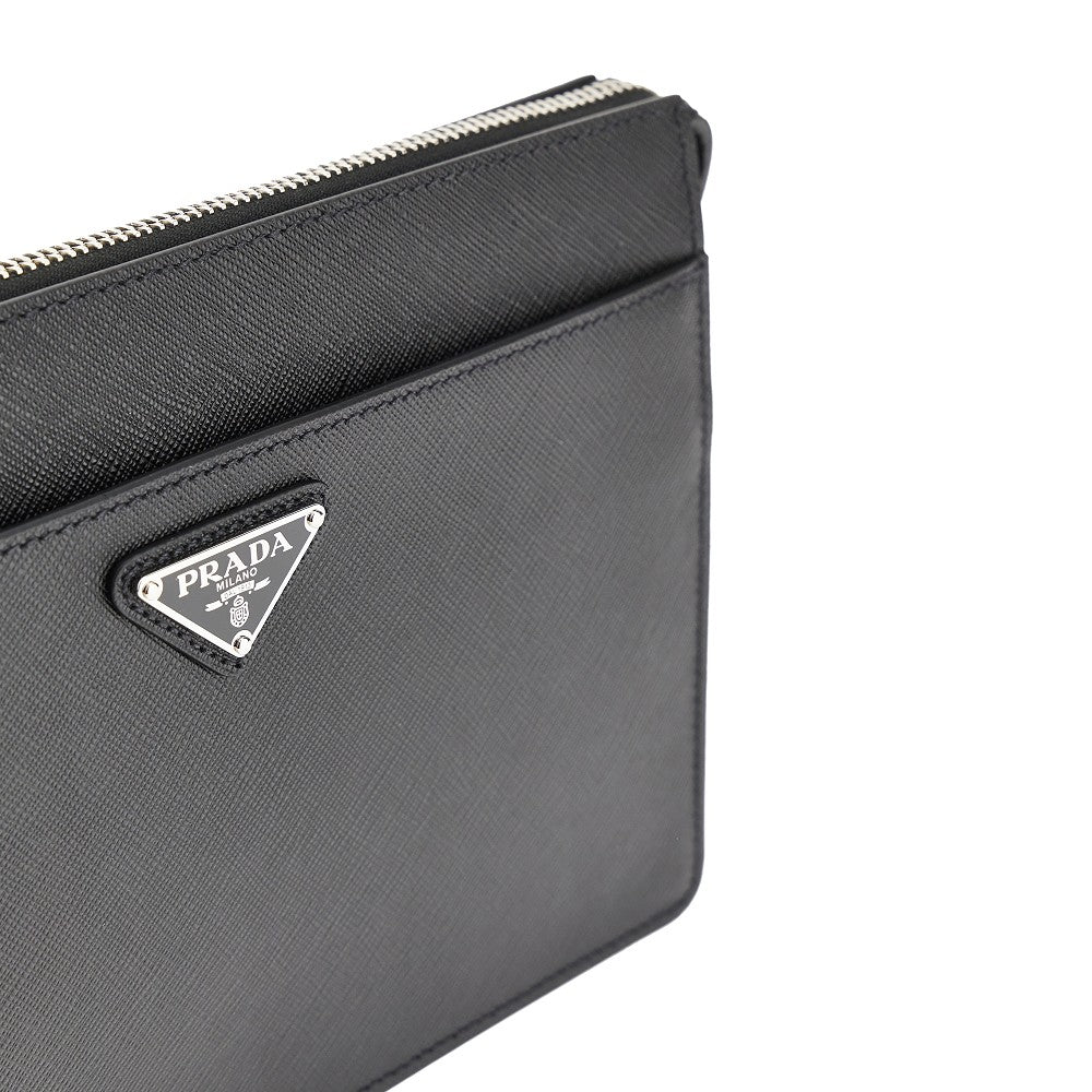 Saffiano leather pouch with triangle logo