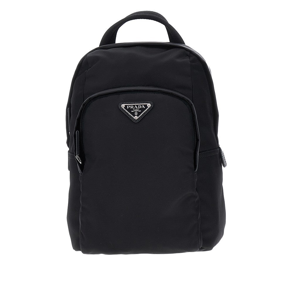 Re-Nylon and leather one-shoulder backpack