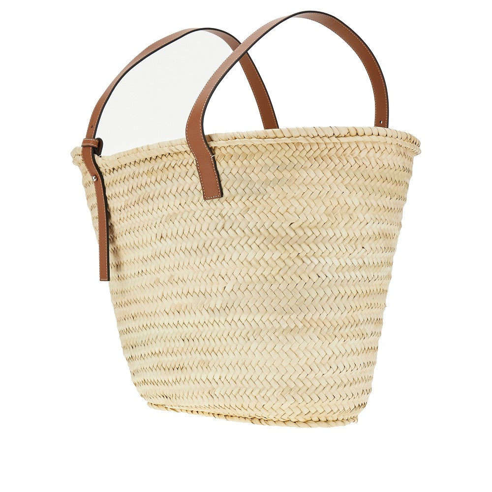 Basket bag grande in foglie di palma e pelle