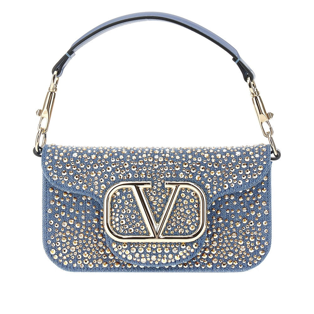 Small 'Locò'denim bag with rhinestones
