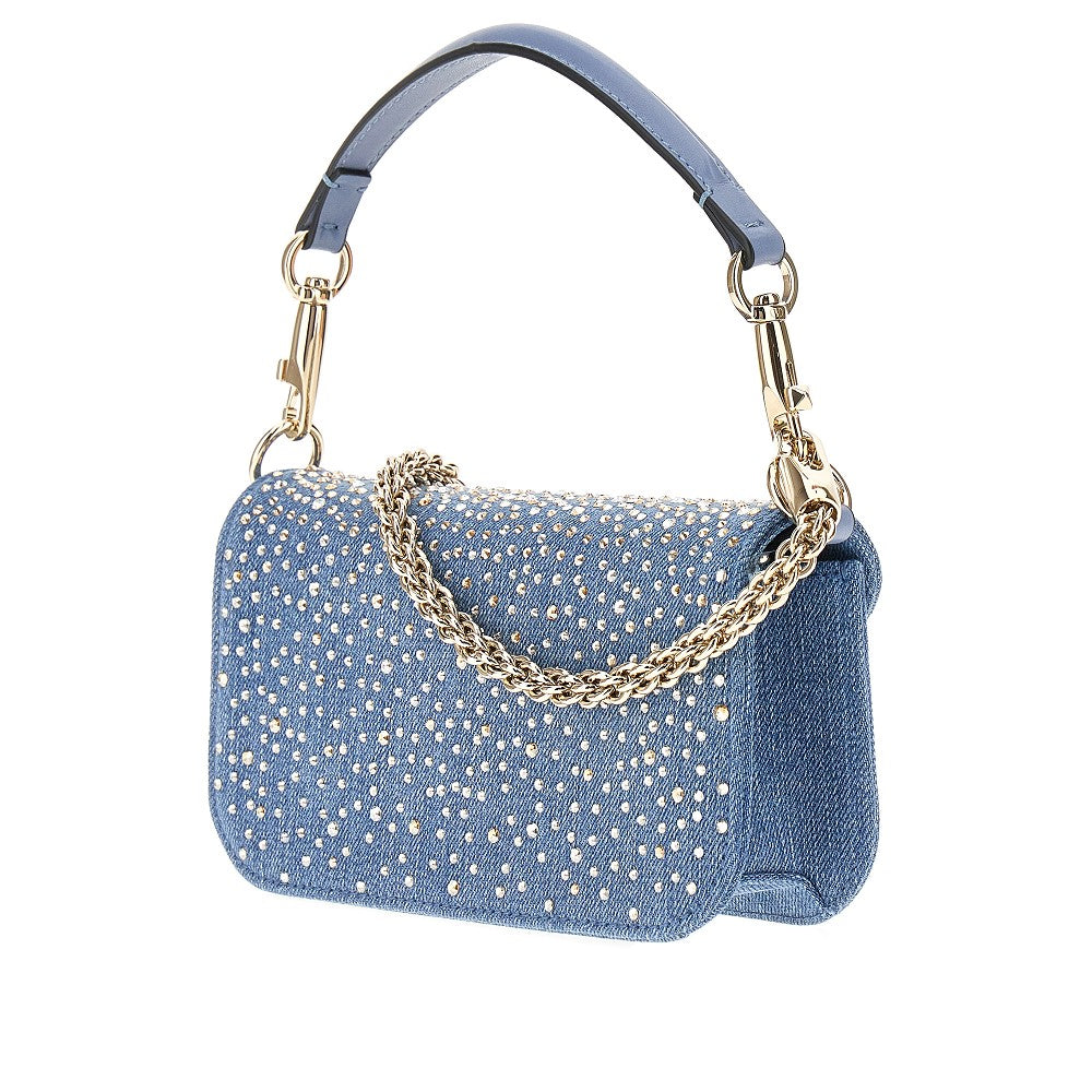 Small 'Locò'denim bag with rhinestones
