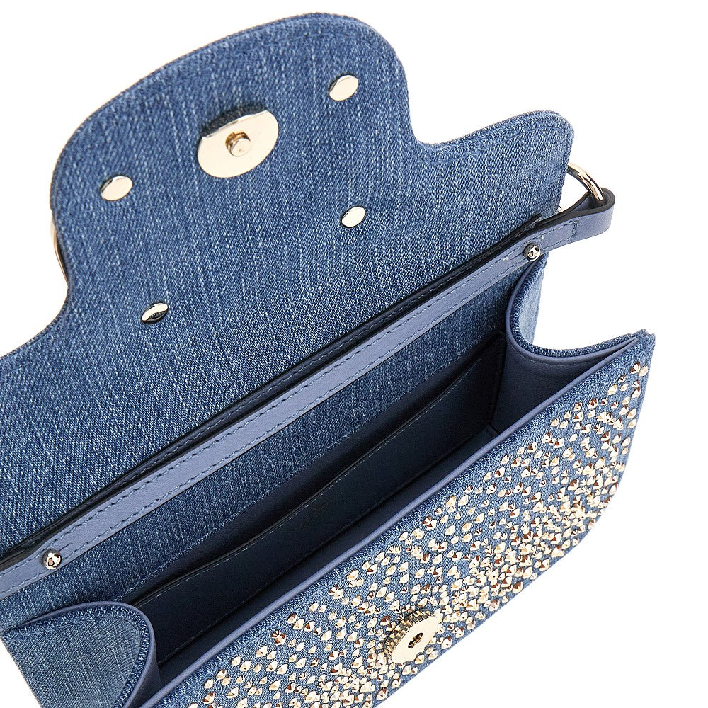 Small 'Locò'denim bag with rhinestones