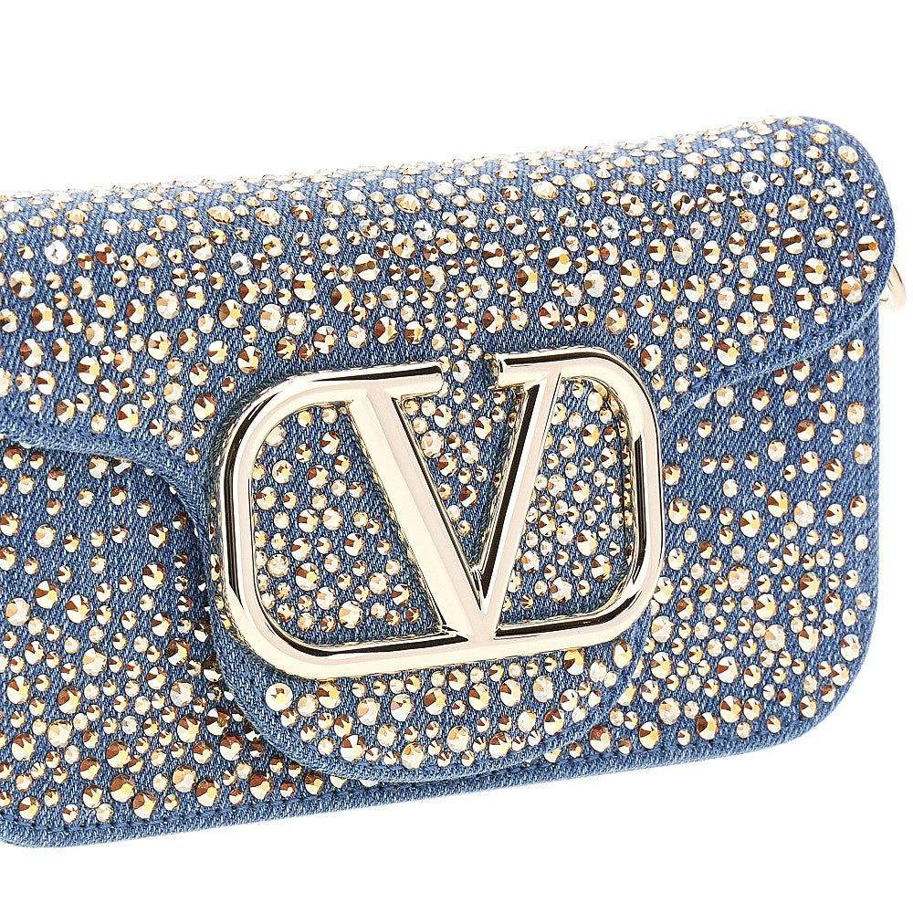 Small 'Locò'denim bag with rhinestones
