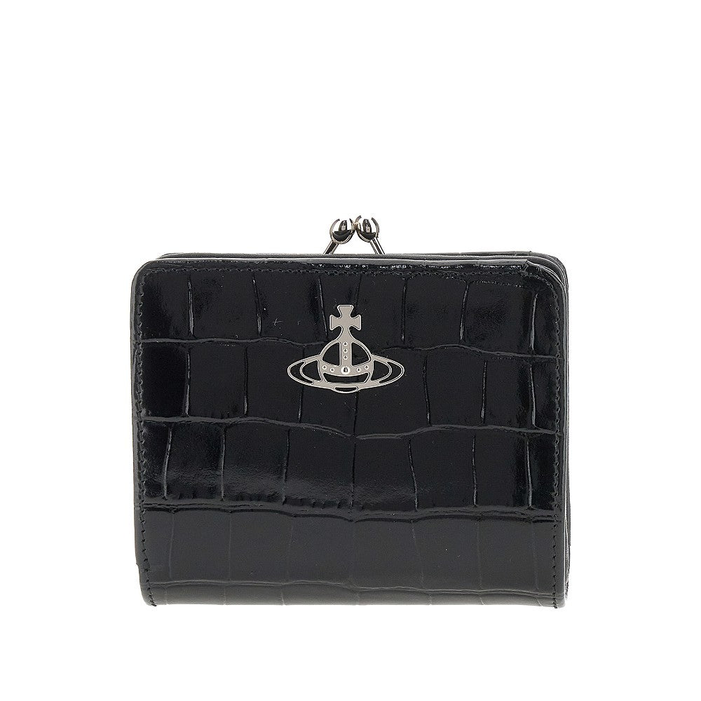 Orb logo croco-embossed leather wallet