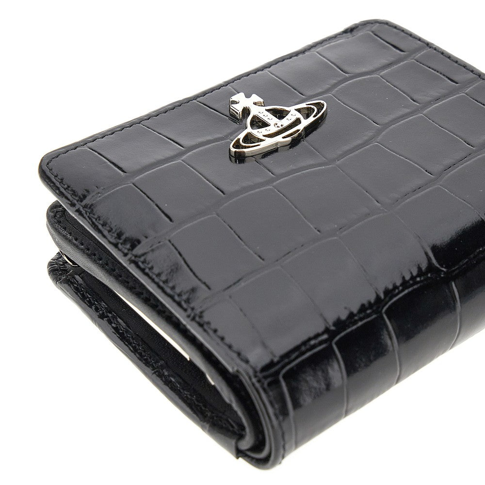 Orb logo croco-embossed leather wallet