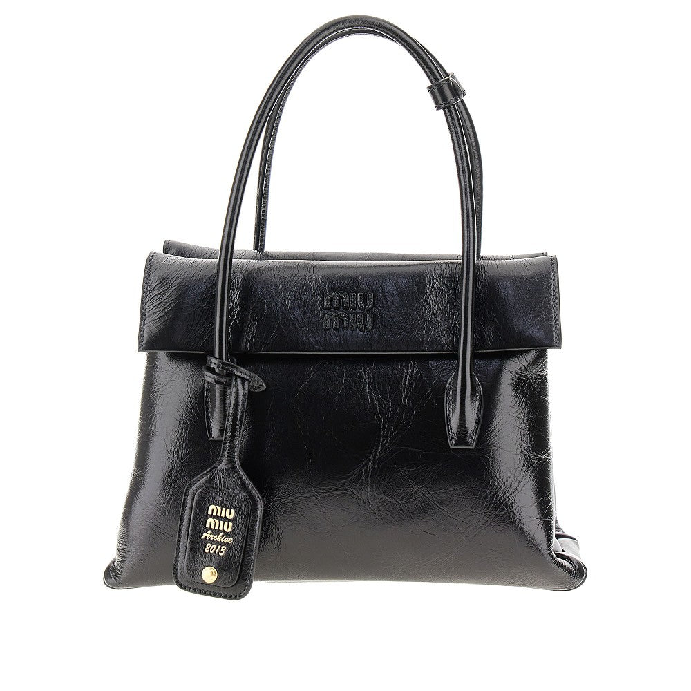 Leather handbag with cracked effect