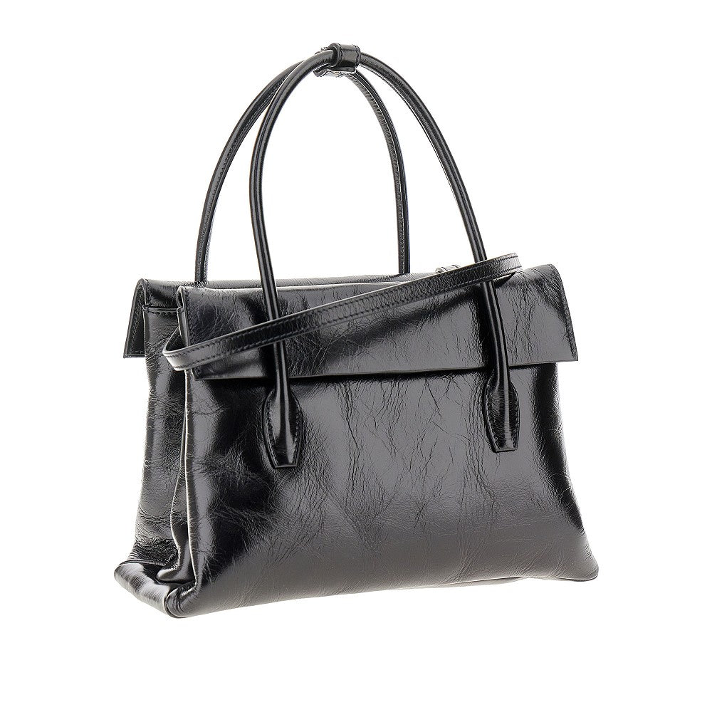 Leather handbag with cracked effect