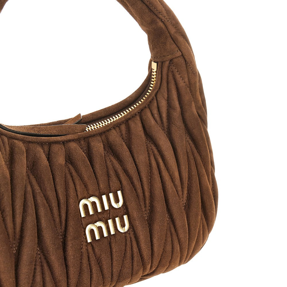 Small Miu Wander suede leather hobo bag