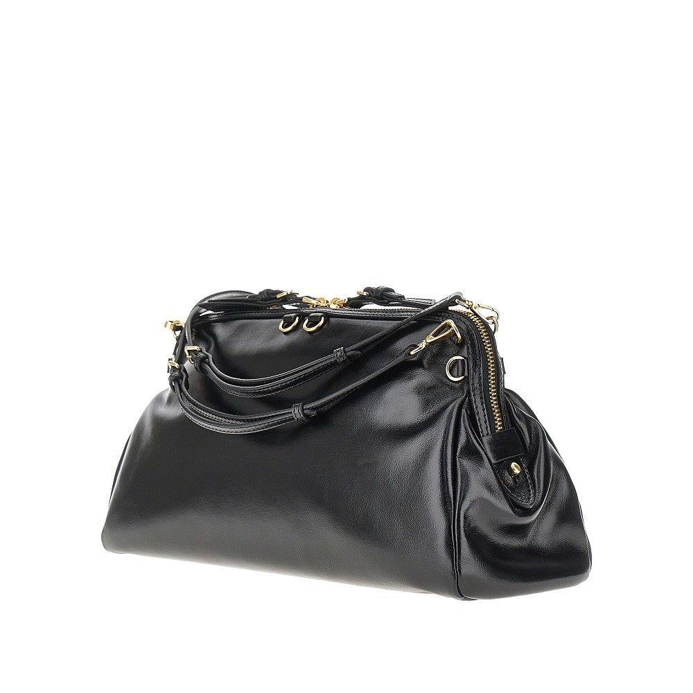 Pochette in pelle lucida con tracolle
