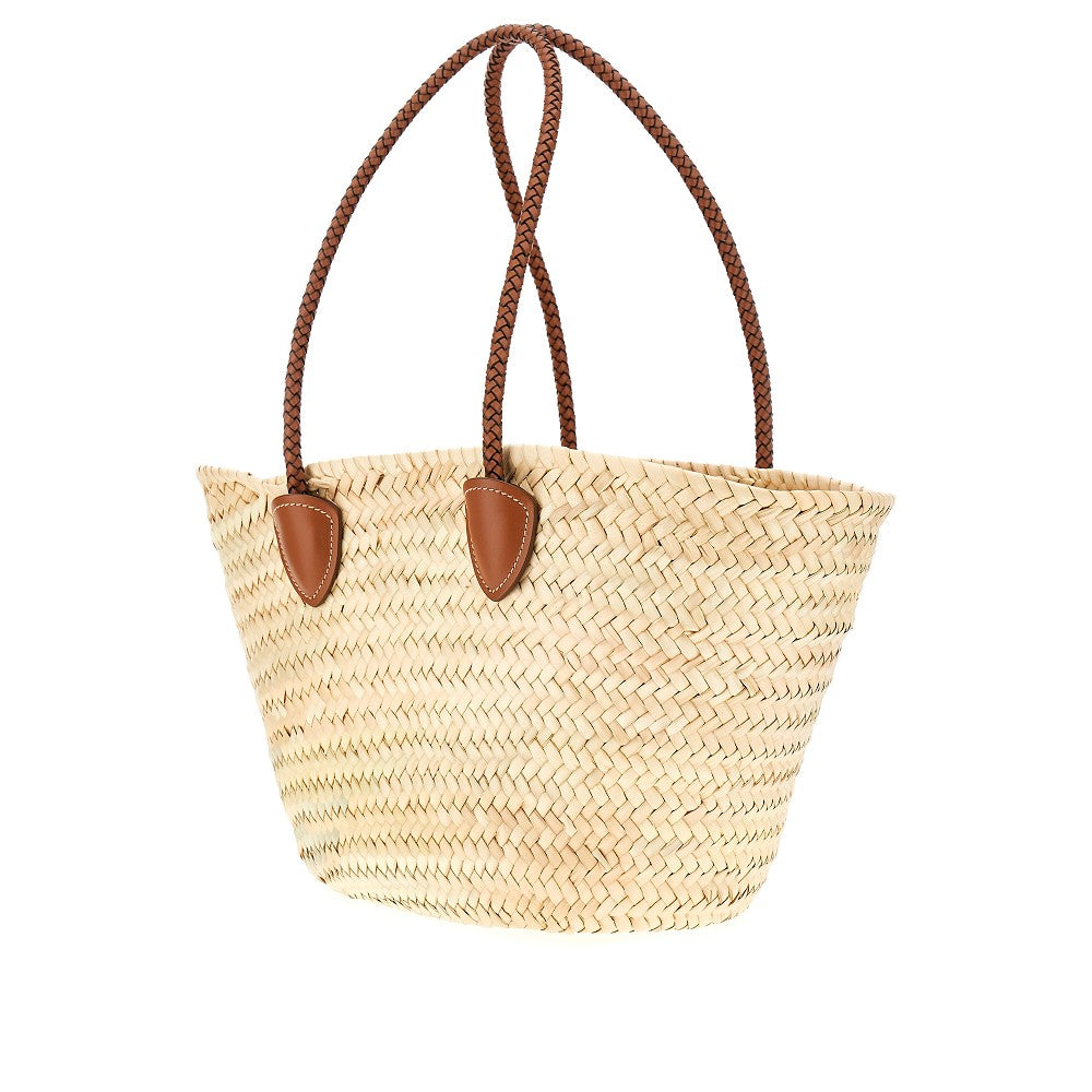 Basket bag in foglie di palma e pelle
