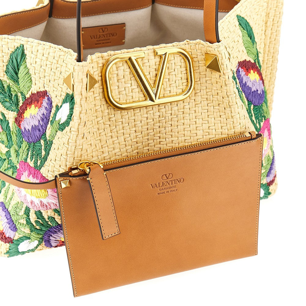 Shopping bag media in rafia ricamata