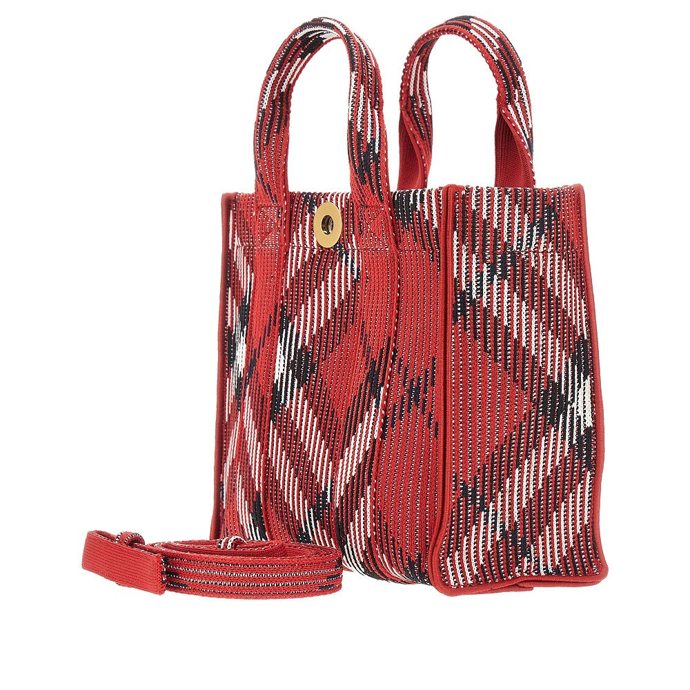 Check knit mini tote bag