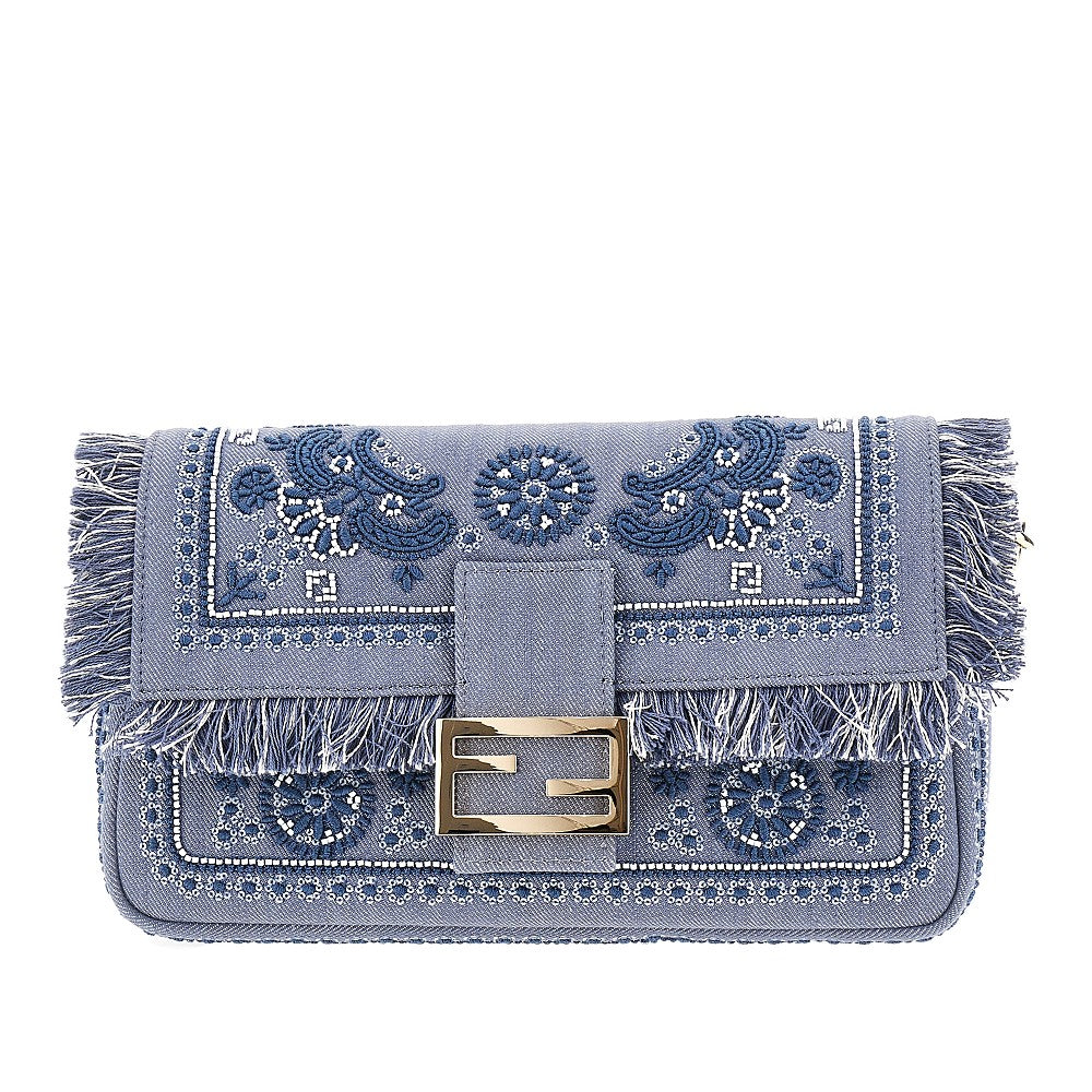 Borsa 'Baguette' media in denim Coral Bandana