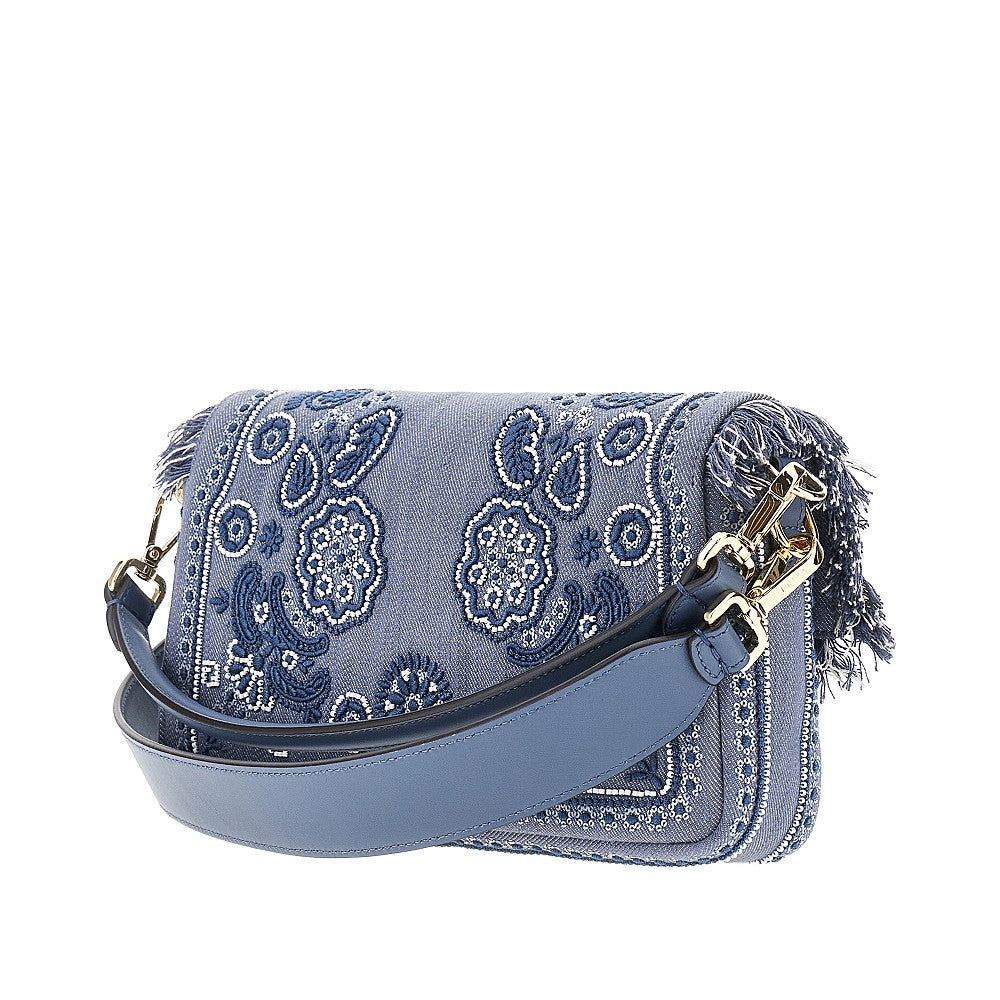 Borsa 'Baguette' media in denim Coral Bandana