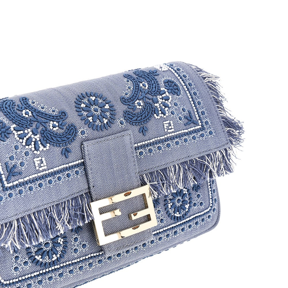 Borsa 'Baguette' media in denim Coral Bandana