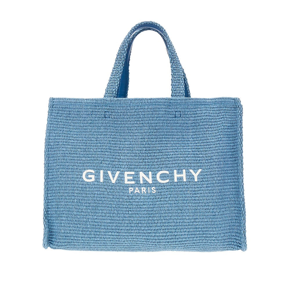 Tote bag media in rafia con logo ricamato
