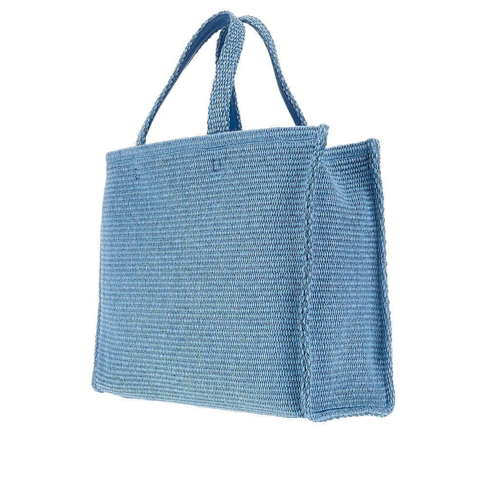 Tote bag media in rafia con logo ricamato