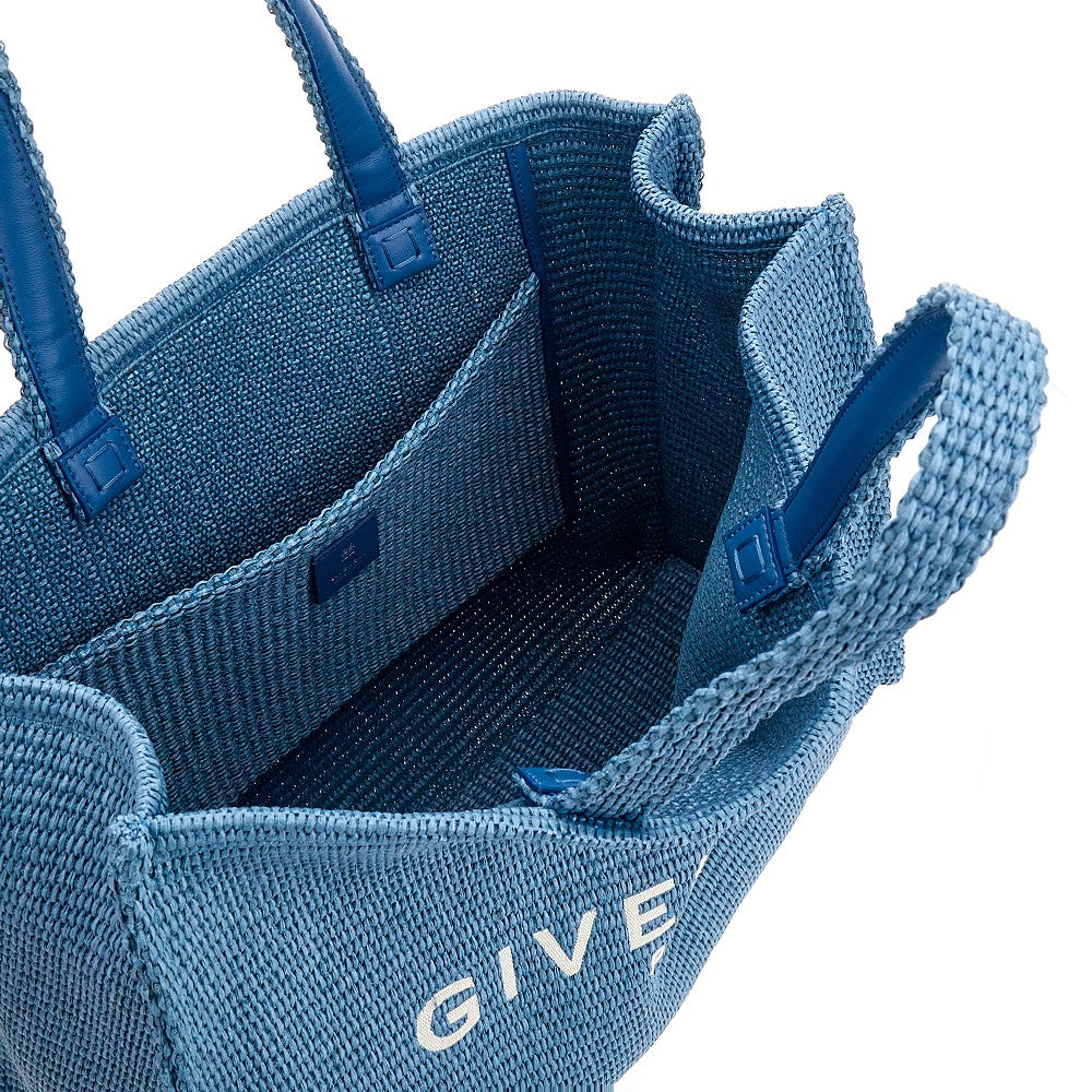 Tote bag media in rafia con logo ricamato