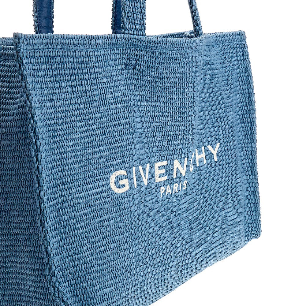 Tote bag media in rafia con logo ricamato