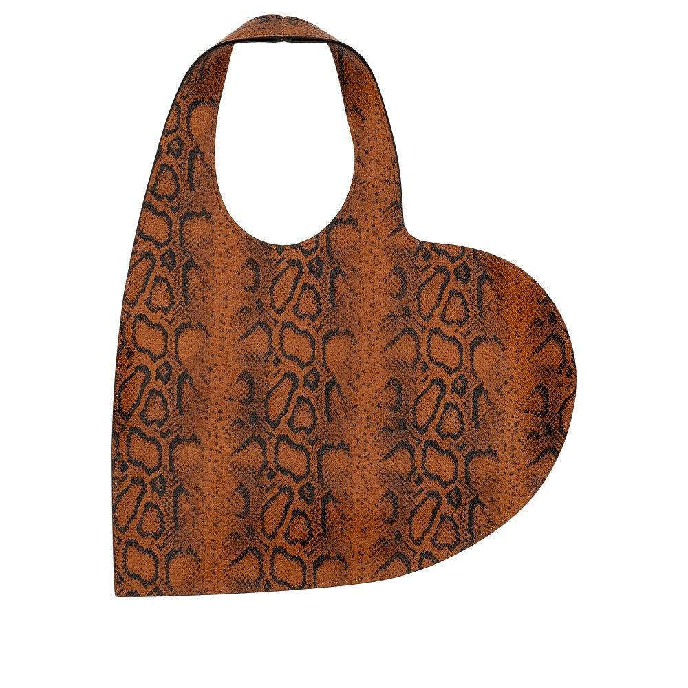 Snake print leather Heart tote bag
