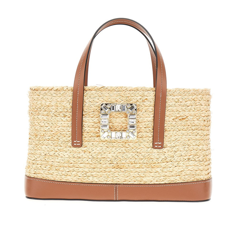 Raffia and leather small 'Viv' Skate' bag