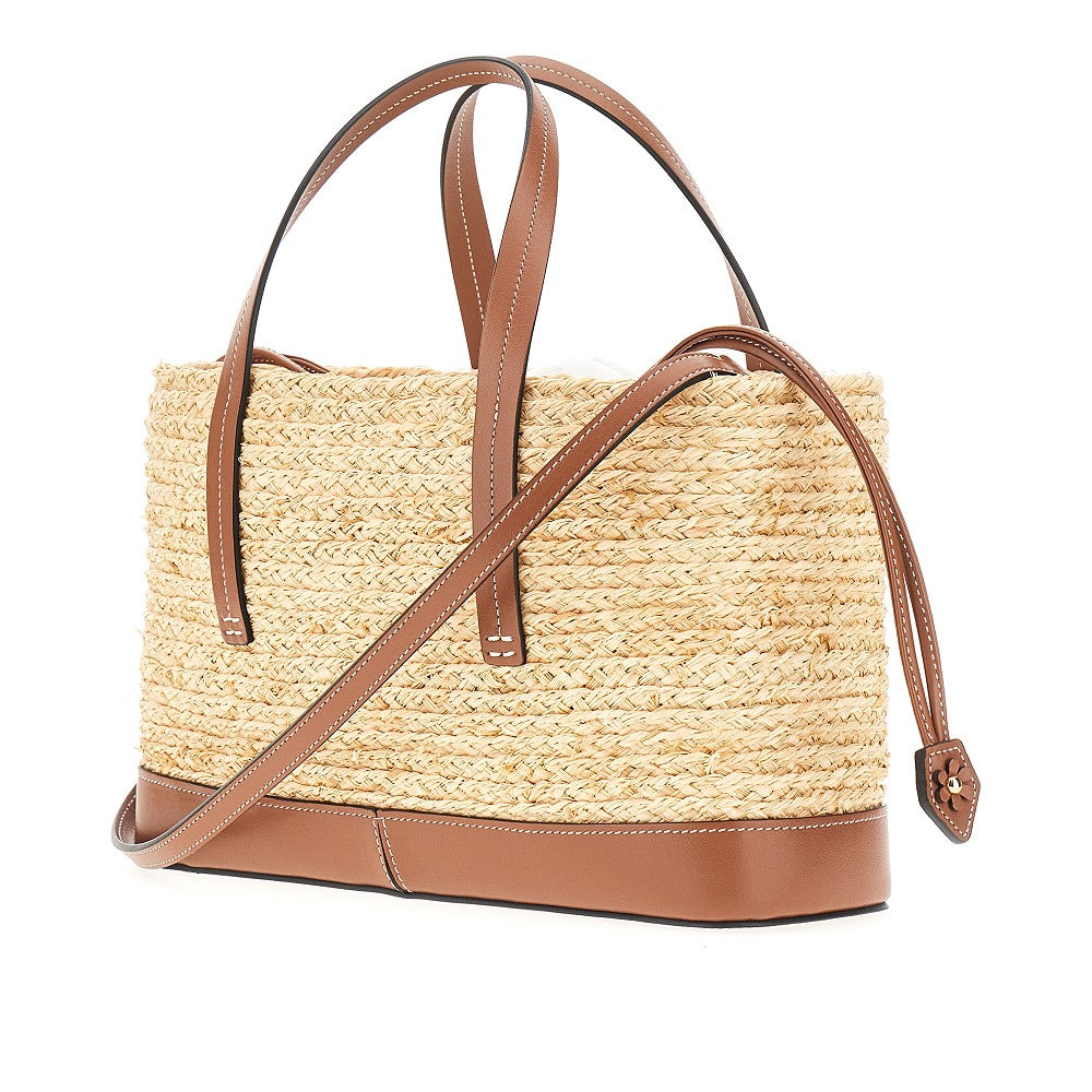 Raffia and leather small 'Viv' Skate' bag