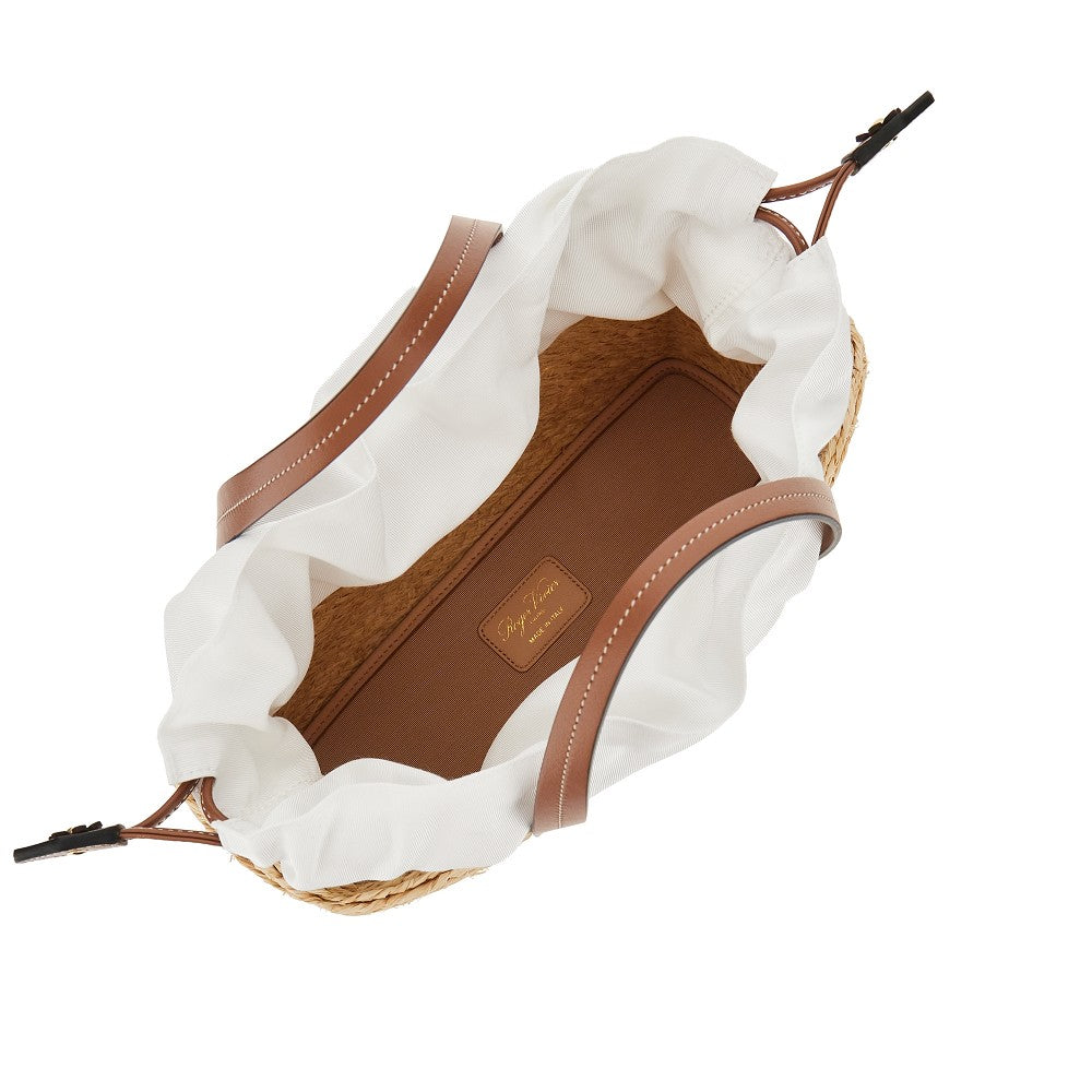 Raffia and leather small 'Viv' Skate' bag