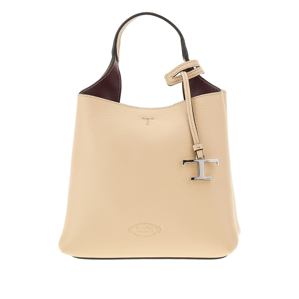 Grained leather mini shopping bag