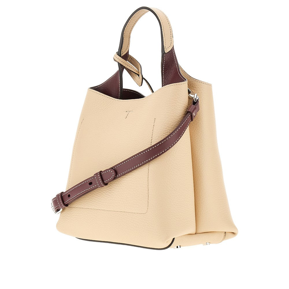 Grained leather mini shopping bag