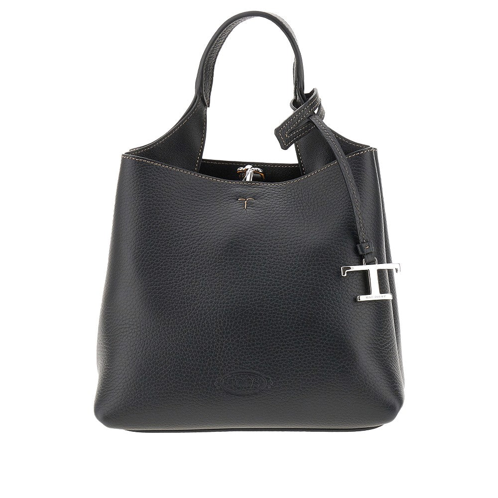 Grained leather mini shopping bag