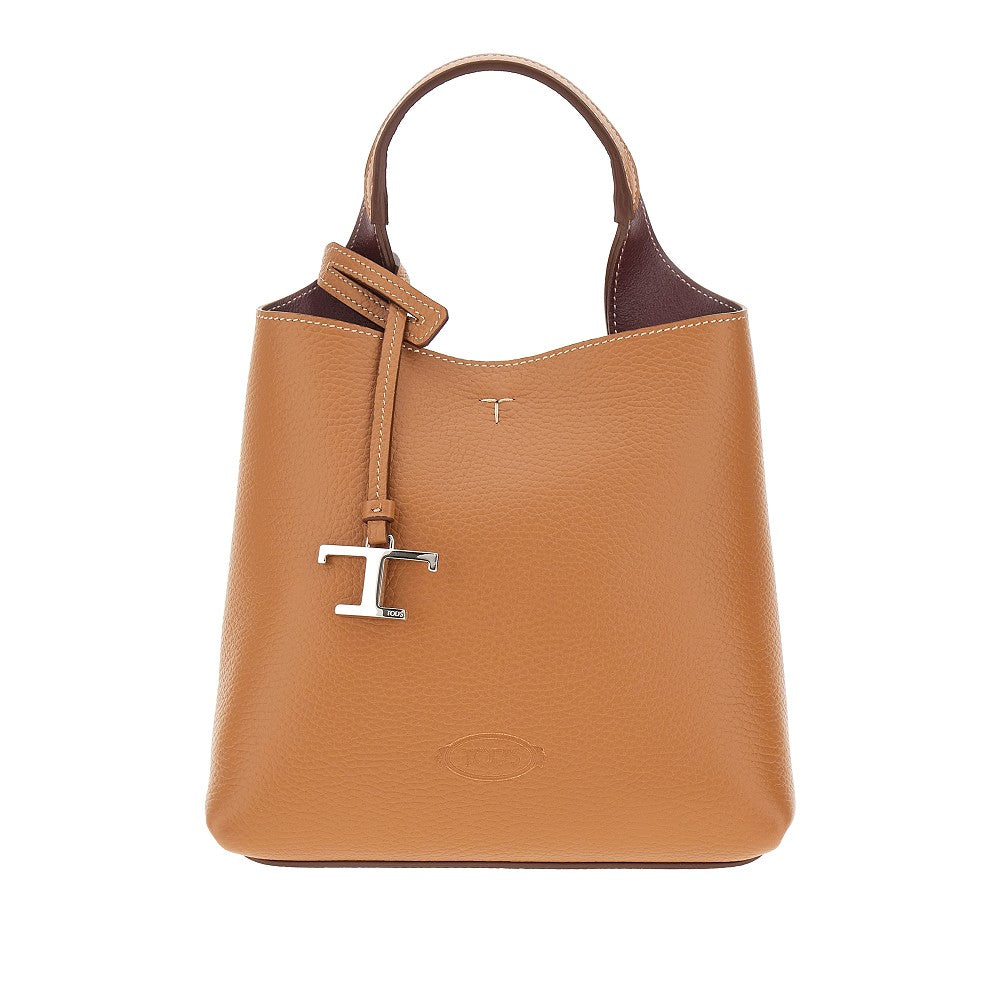 Grained leather mini shopping bag