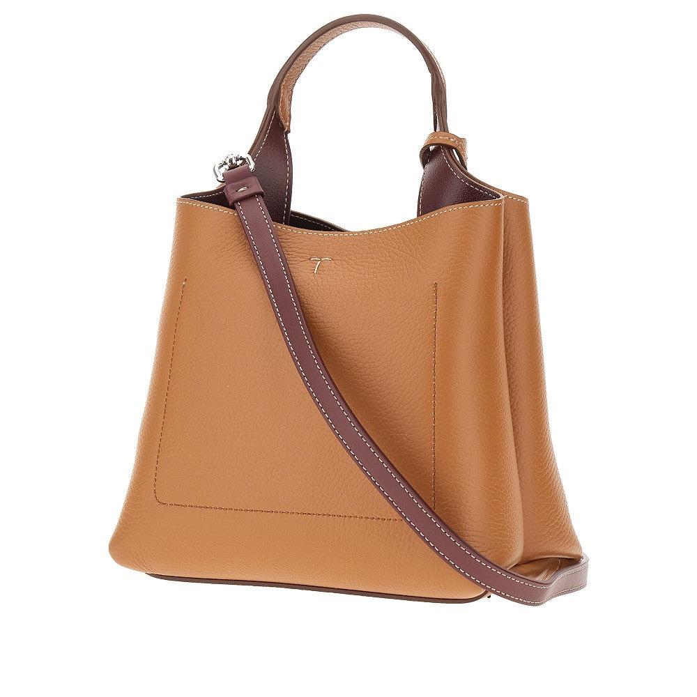 Grained leather mini shopping bag