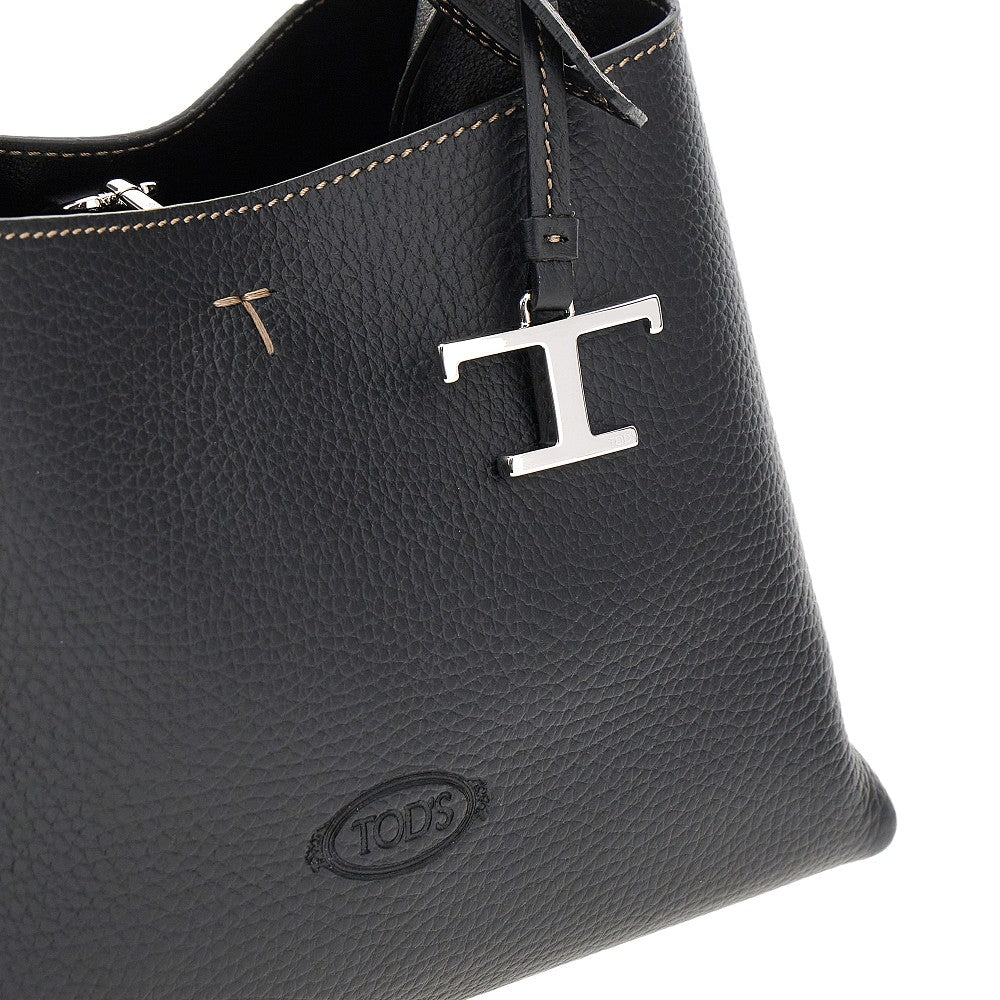 Grain leather micro shopping bag
