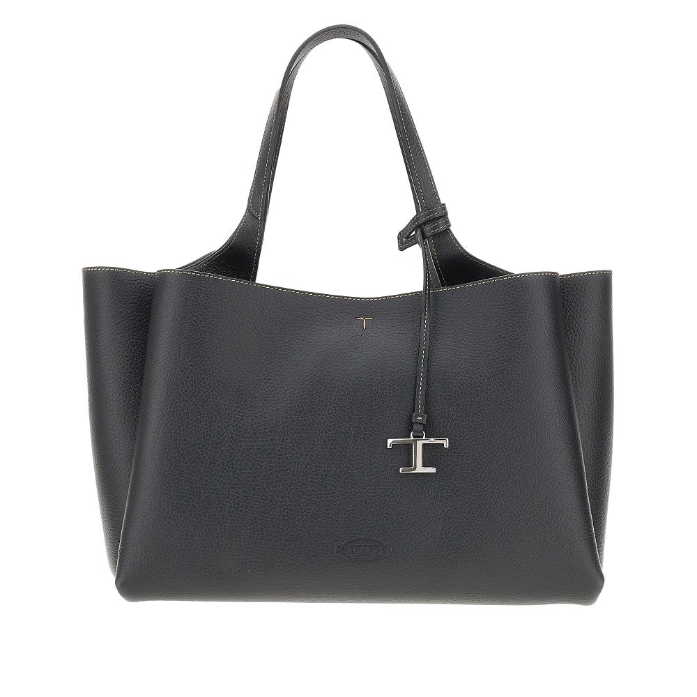 Borsa shopping media in pelle martellata