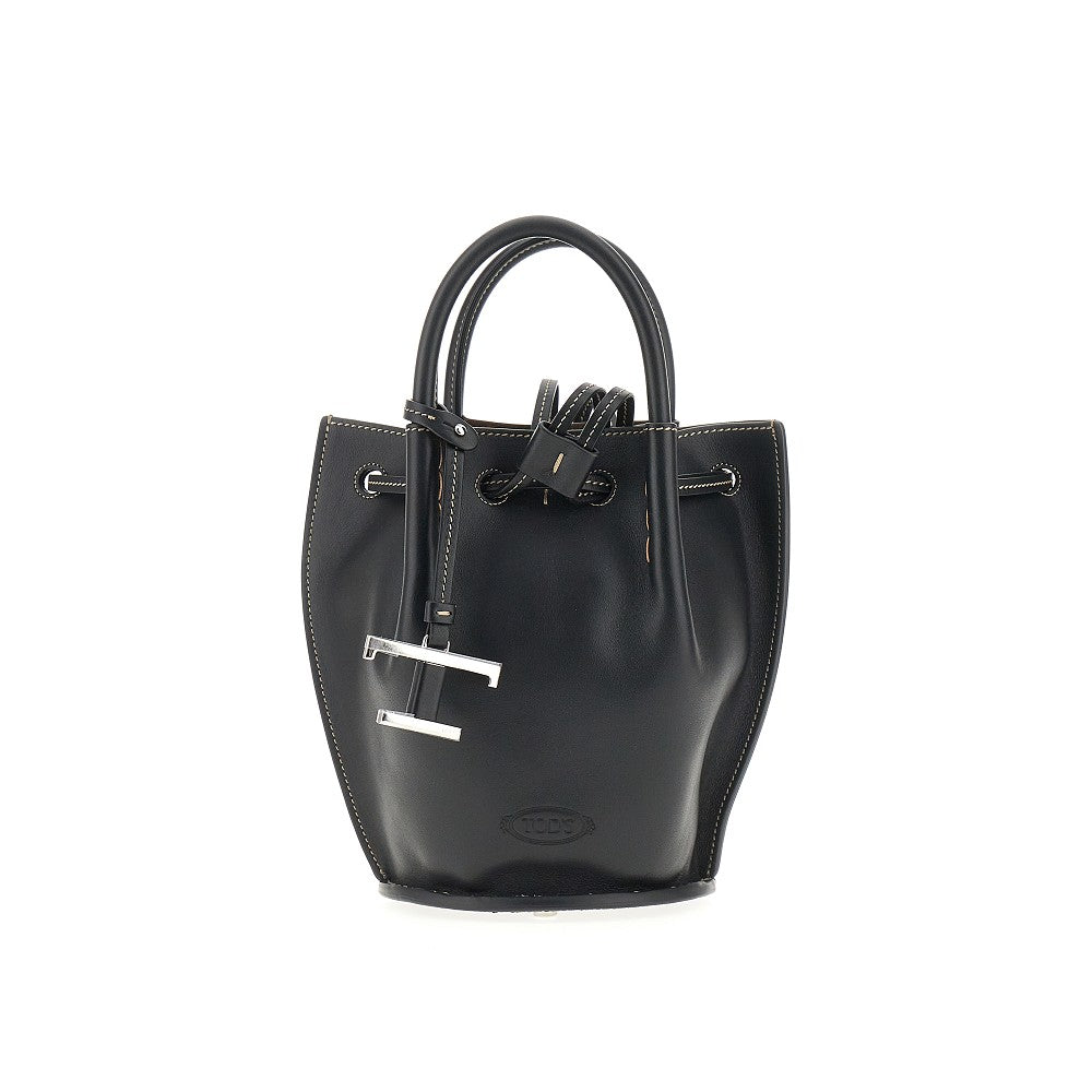 Leather mini bucket bag