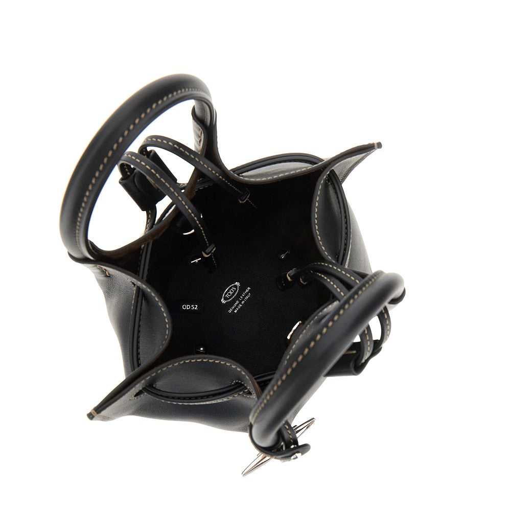 Leather mini bucket bag
