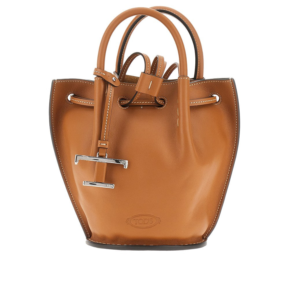 Leather mini bucket bag