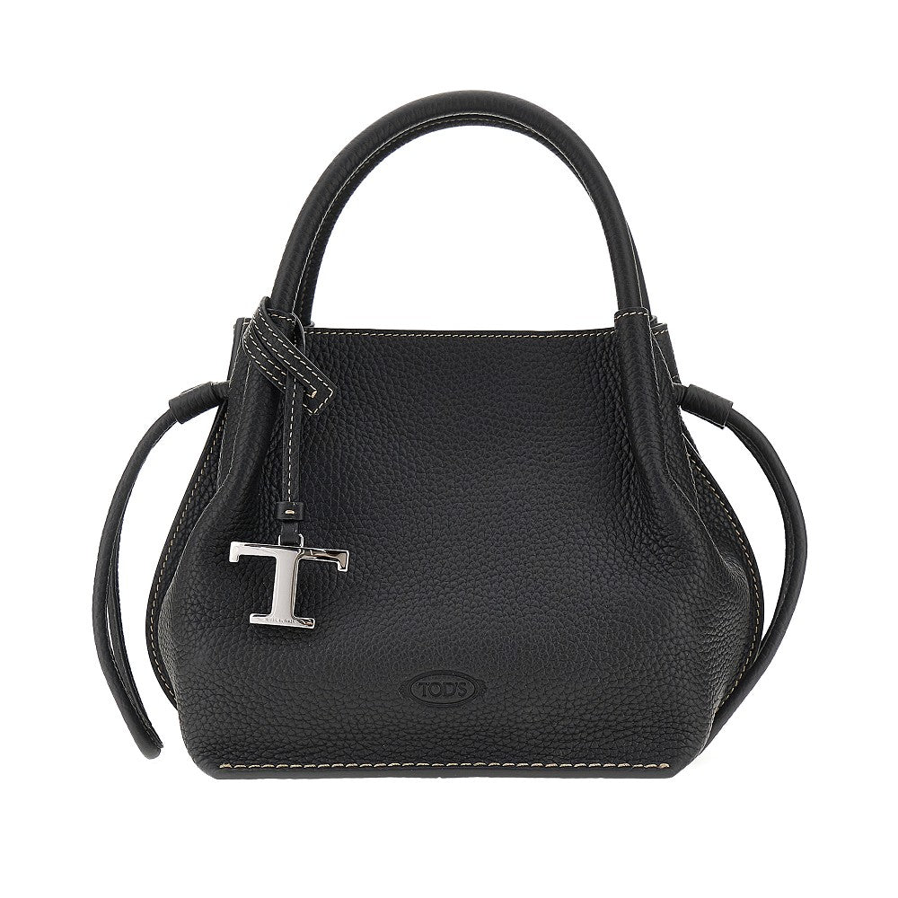 Grained leather small shopping bag