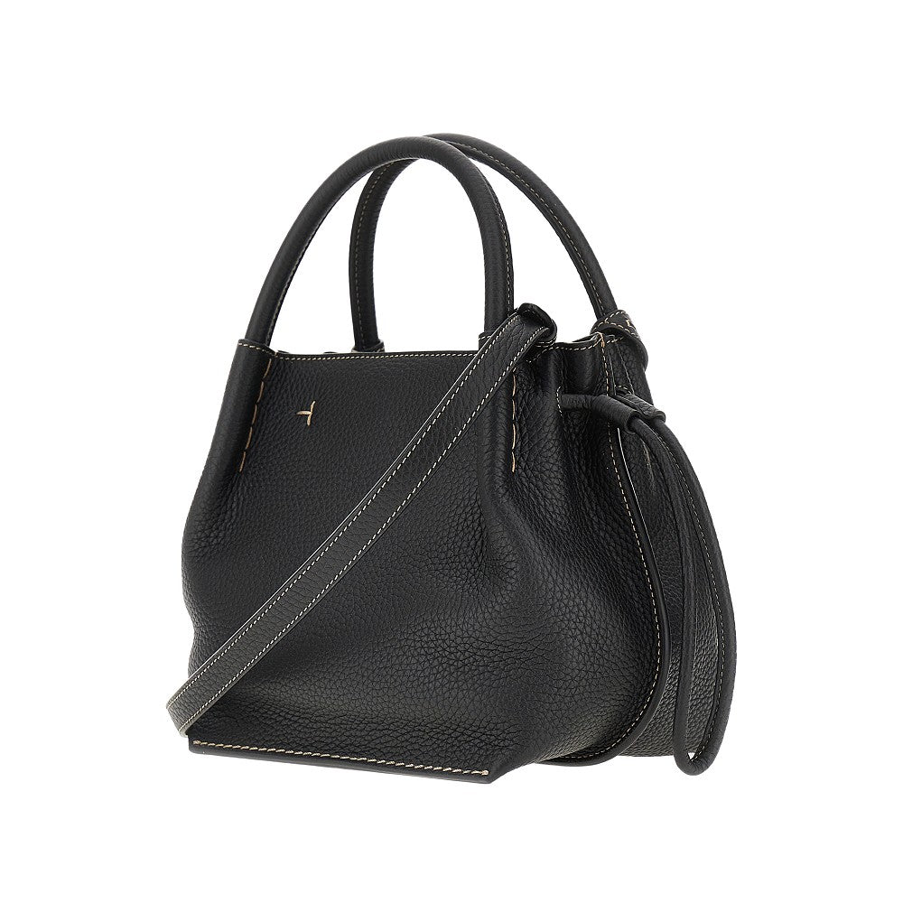 Grained leather small shopping bag