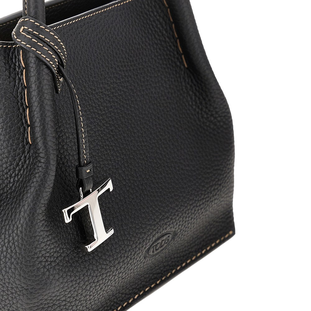Grained leather small shopping bag