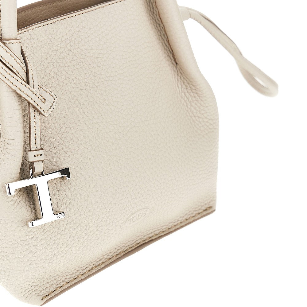Grained leather small shopping bag
