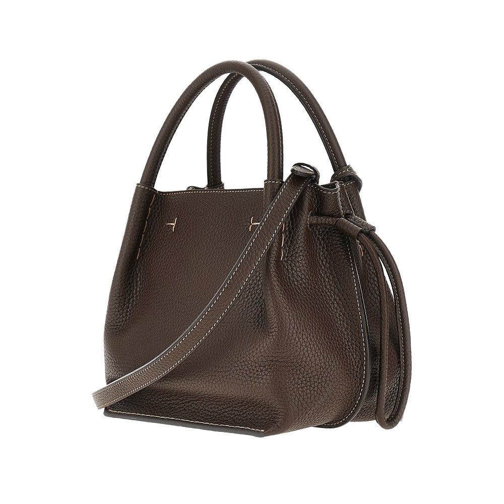 Grained leather small shopping bag