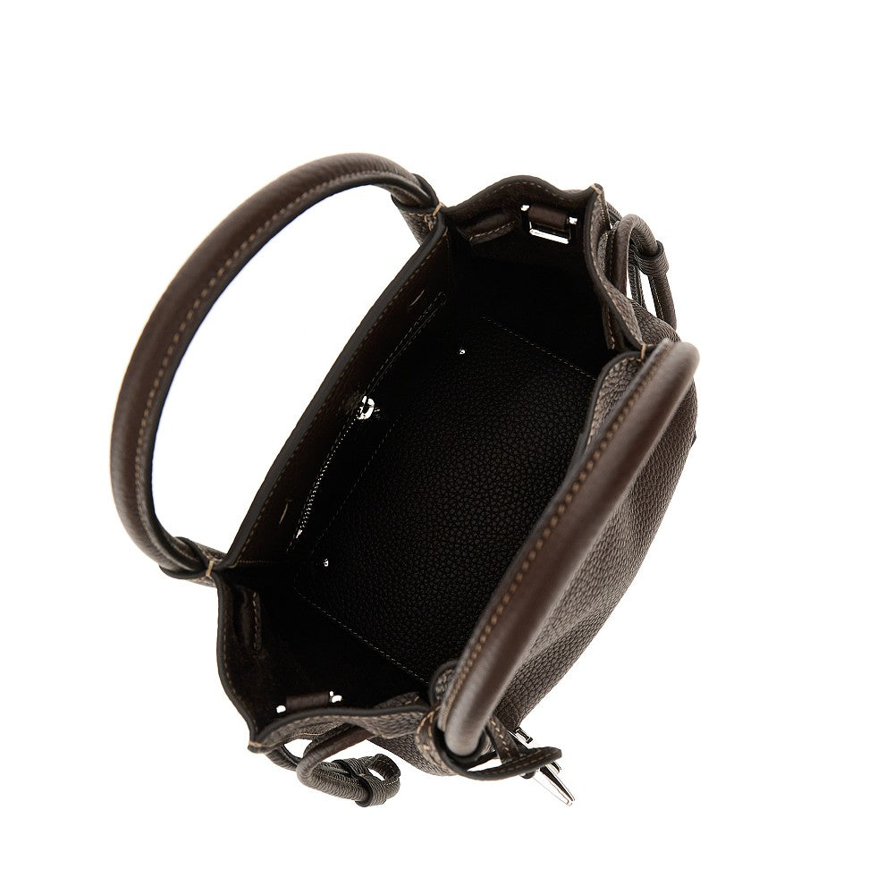 Grained leather small shopping bag