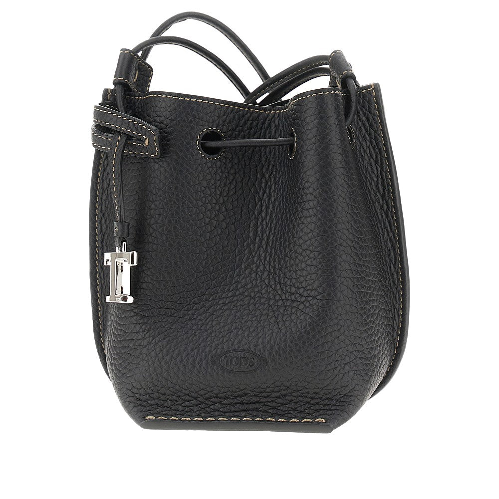 Grained leather micro bucket bag