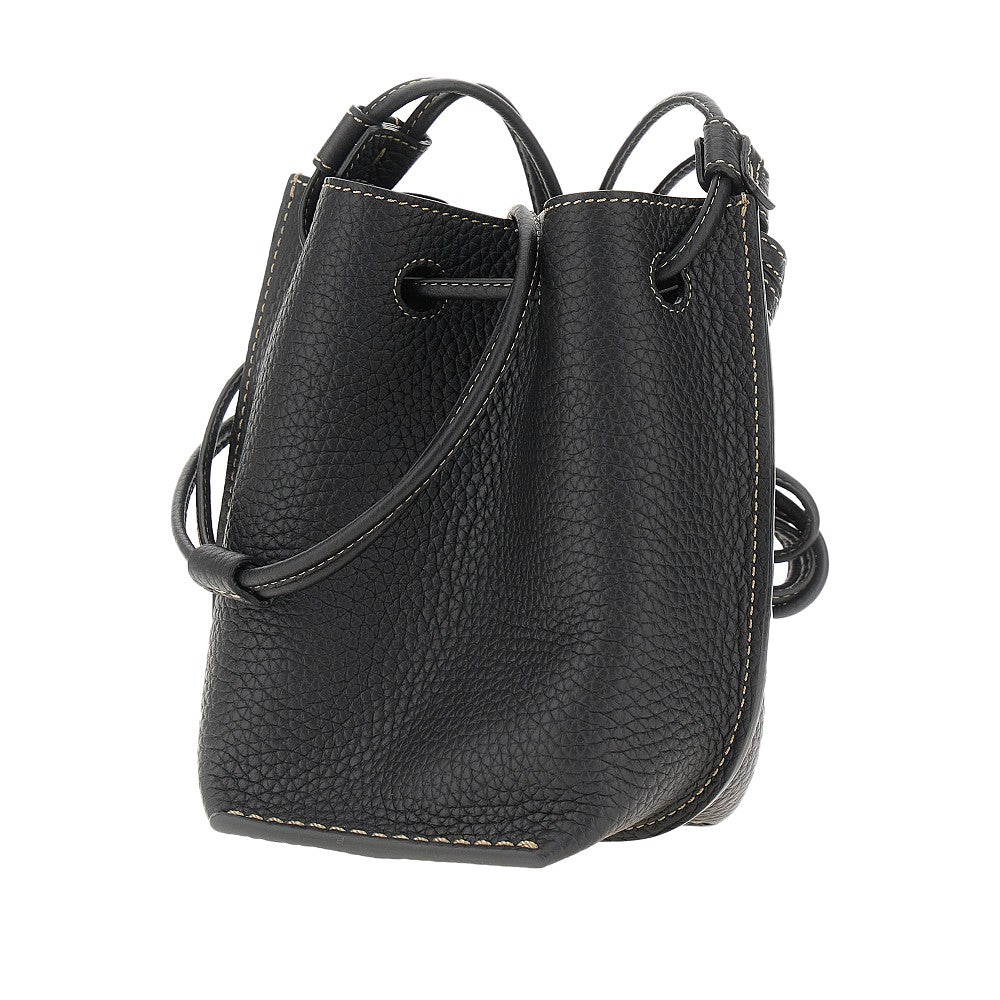 Grained leather micro bucket bag